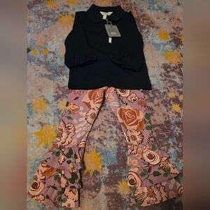 Matilda Jane Navy Top and Floral Pink Bell Bottoms Set